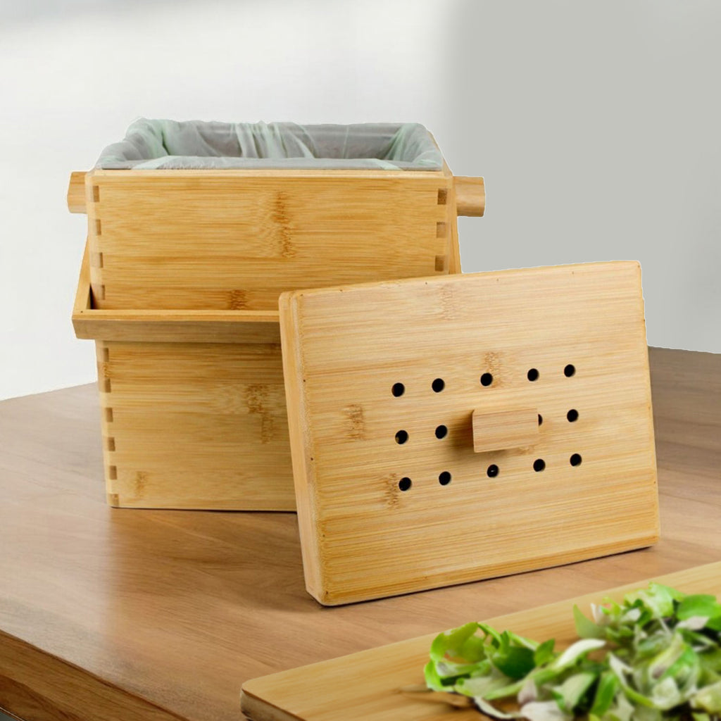 Bamboo Wood food compost bin for the kitchen