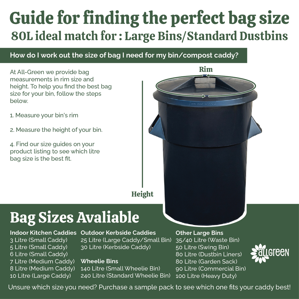 Guide to finding the perfect 80 L compost bag size for large bins and standard dustbins with rim and height tips