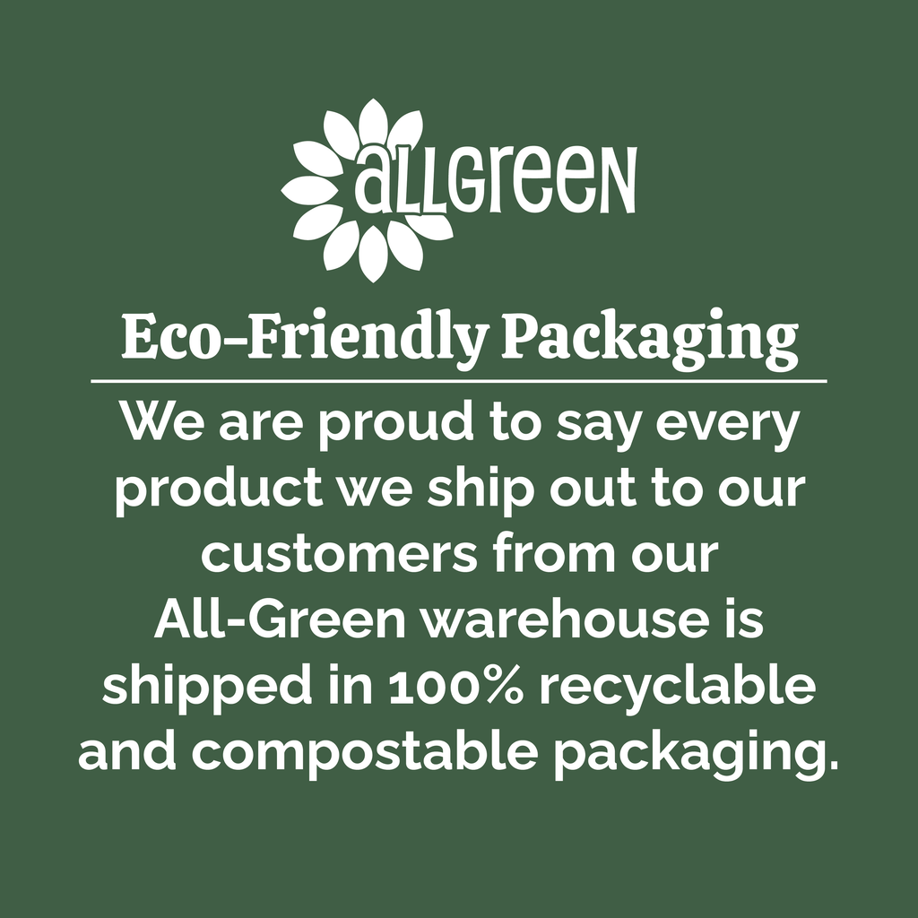 All-Green products are shipped in fully recyclable and compostable packaging, helping reduce waste and environmental impact.
