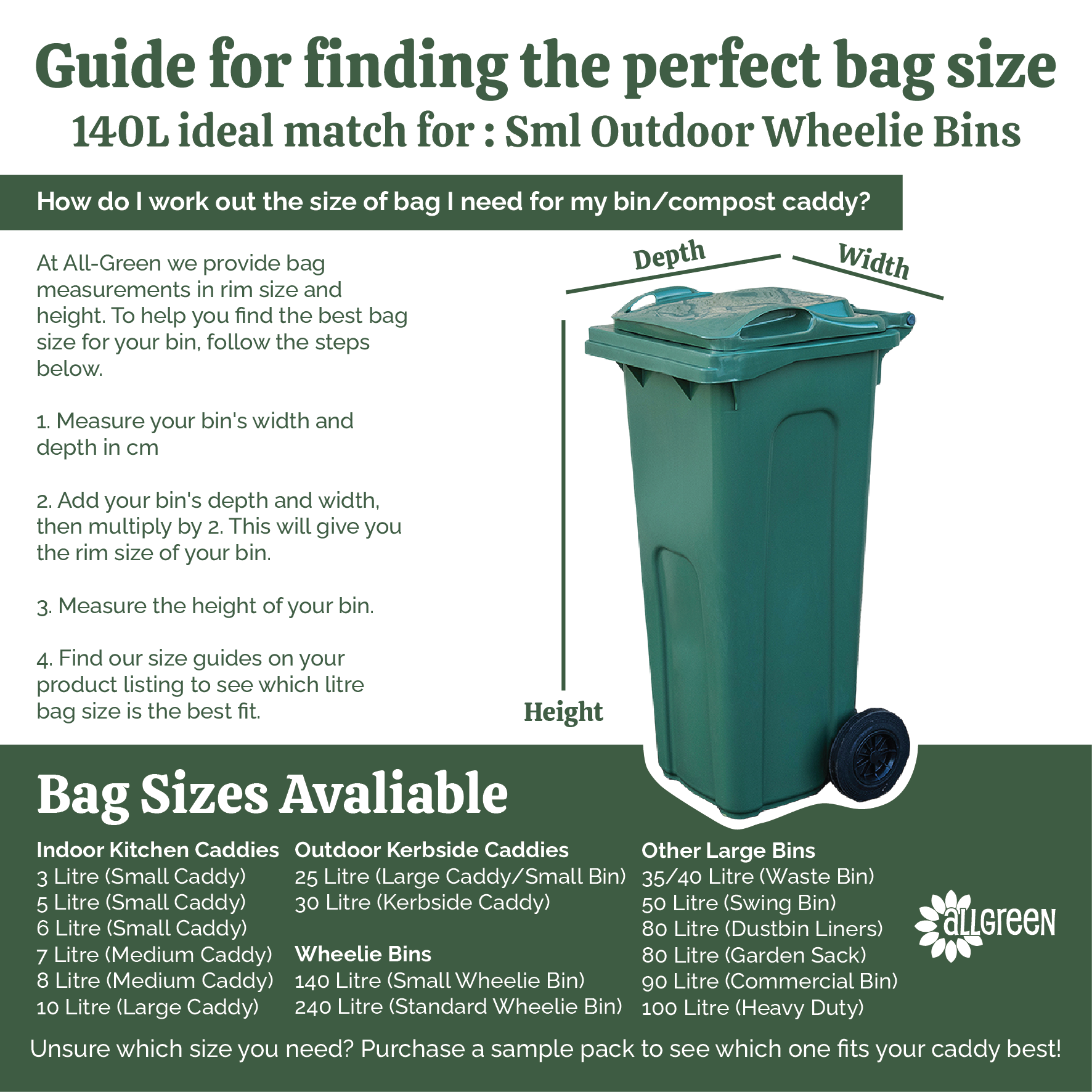 140L Large Compostable Wheelie Bin Bag Liners – All-Green