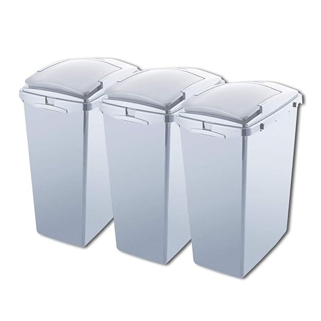 set of 3 light grey recycling bins, made from 100% recycled plastic