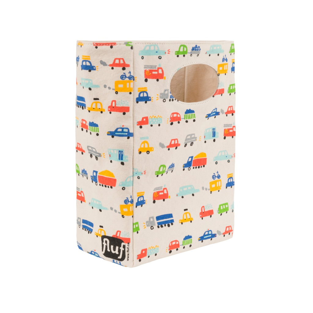  car printed lunch bag. Easily held with comfortable holes