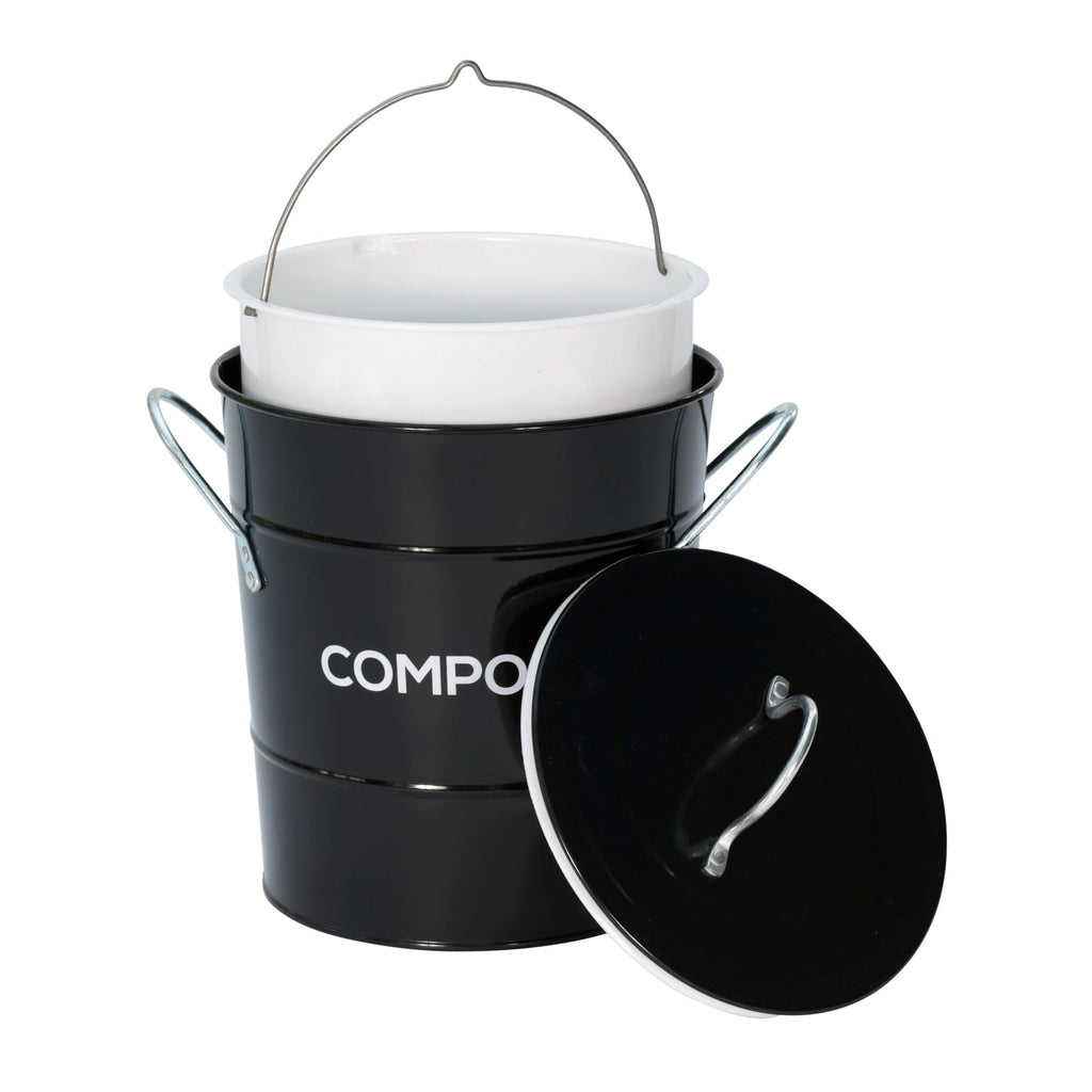Black compost caddy with removable plastic bucket