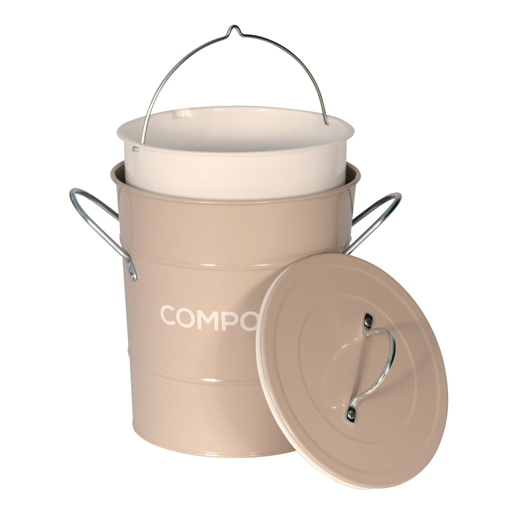 Coffee coloured compost caddy with removable plastic bucket