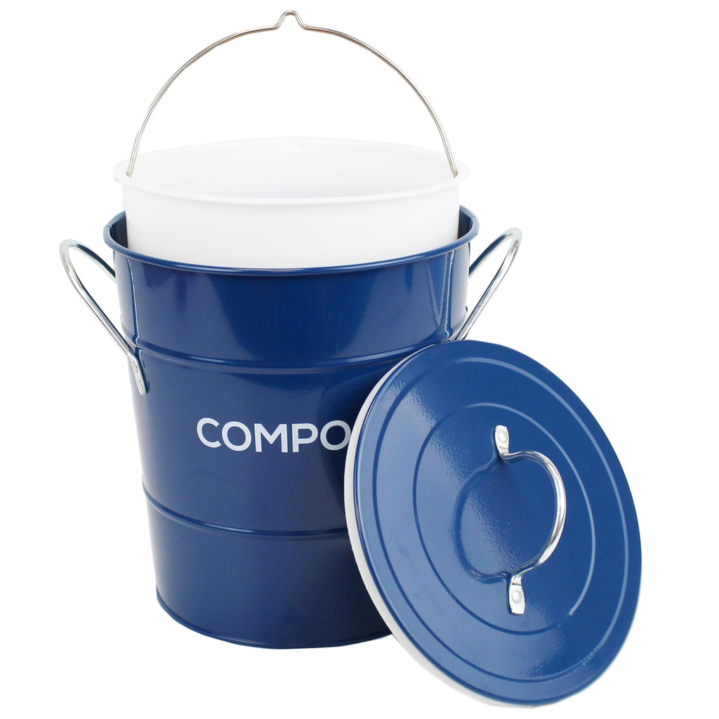 Caddy Company Metal Compost Pail - Food Waste Bin in Dark Blue - Inner Bucket