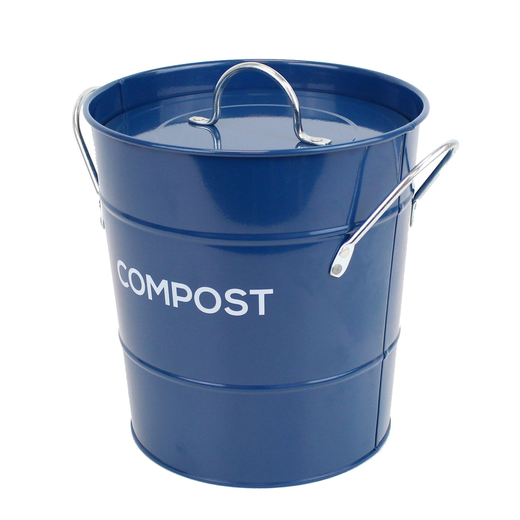 Caddy Company Metal Compost Pail - Food Waste Bin in Dark Blue - Side View