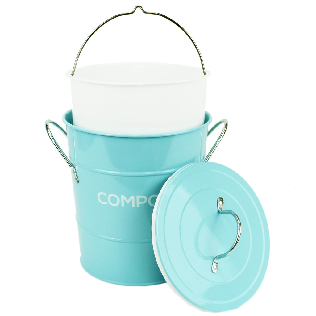 Light blue compost caddy with removable plastic bucket