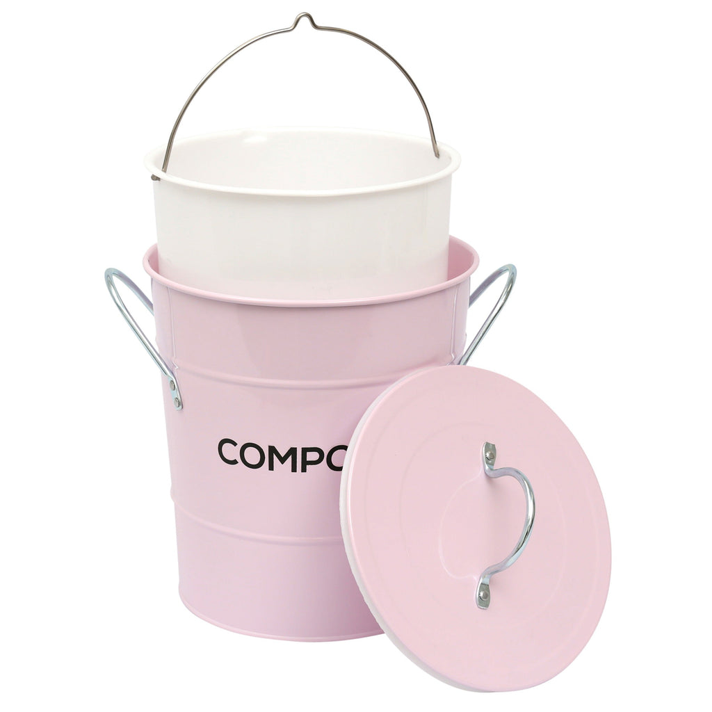 Pink compost caddy with removable plastic bucket