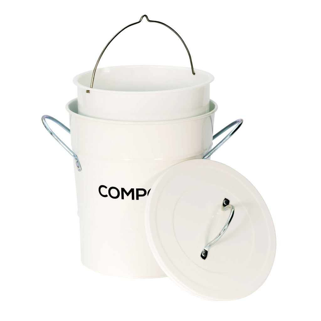 White compost caddy with removable plastic bucket
