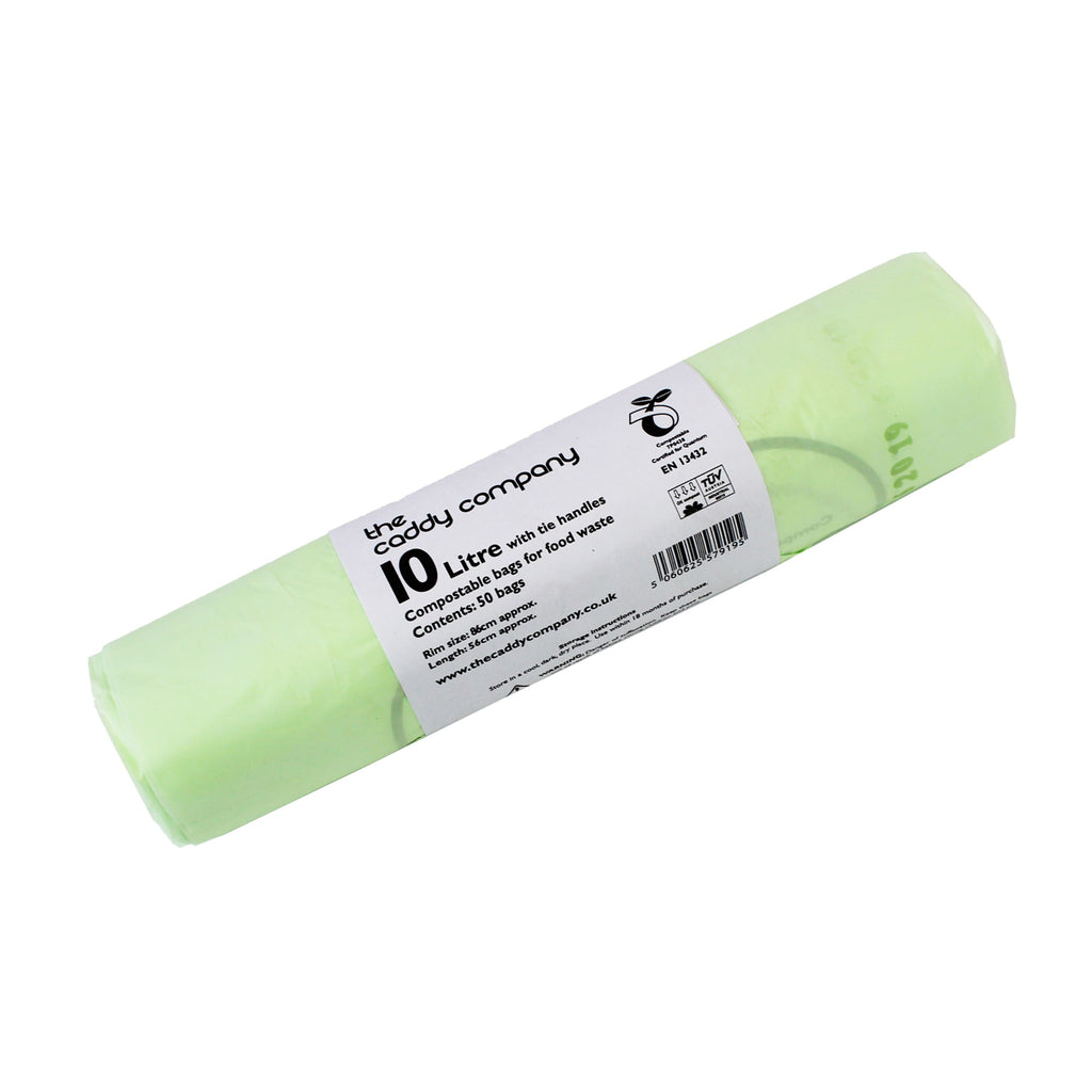 The Caddy Company 10L Tie-Handle Compostable Kitchen Food Waste Liners
