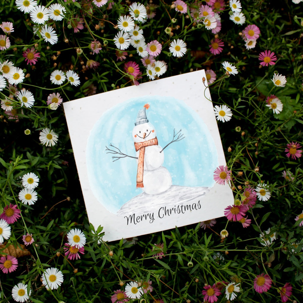 plantable seeded wildflower paper card with smiling snowman