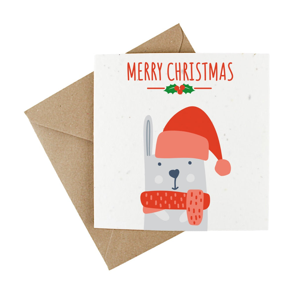 merry christmas bunny rabbit design wildflower plantable xmas greetings card