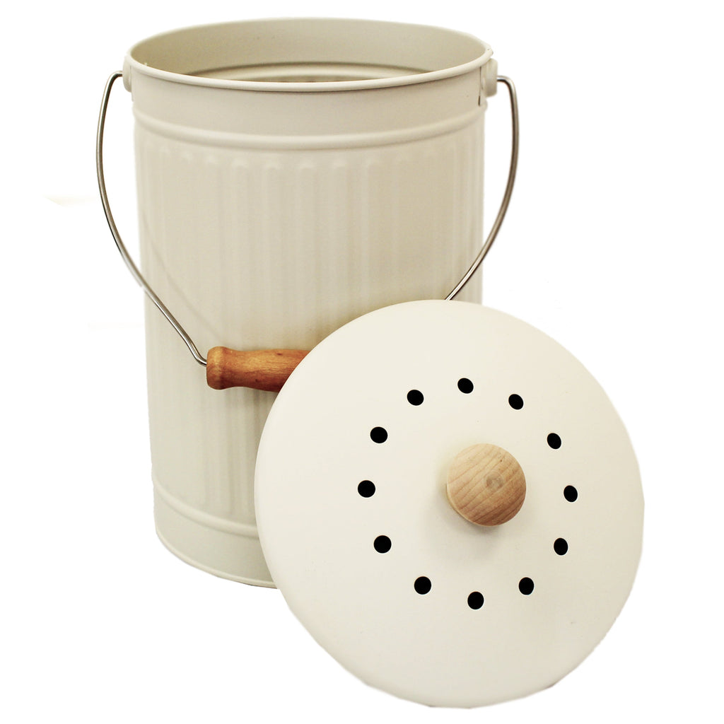 Large metal compost pail with cream colouring & handles