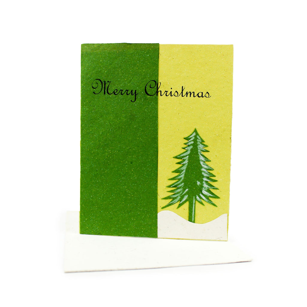 Elephant dung christmas card with tree print and colour block