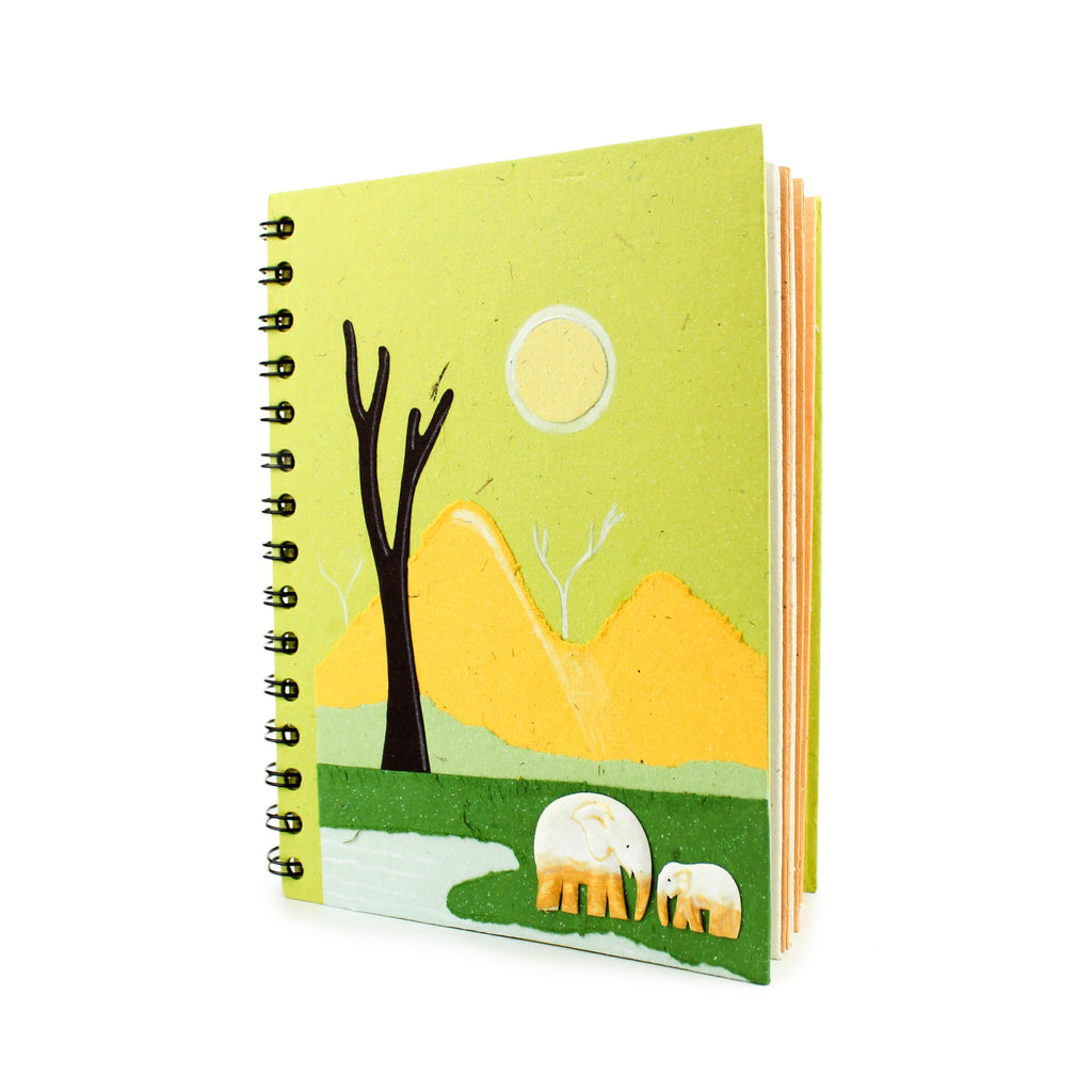 Spiral notebook with natural artwork and elephant prints