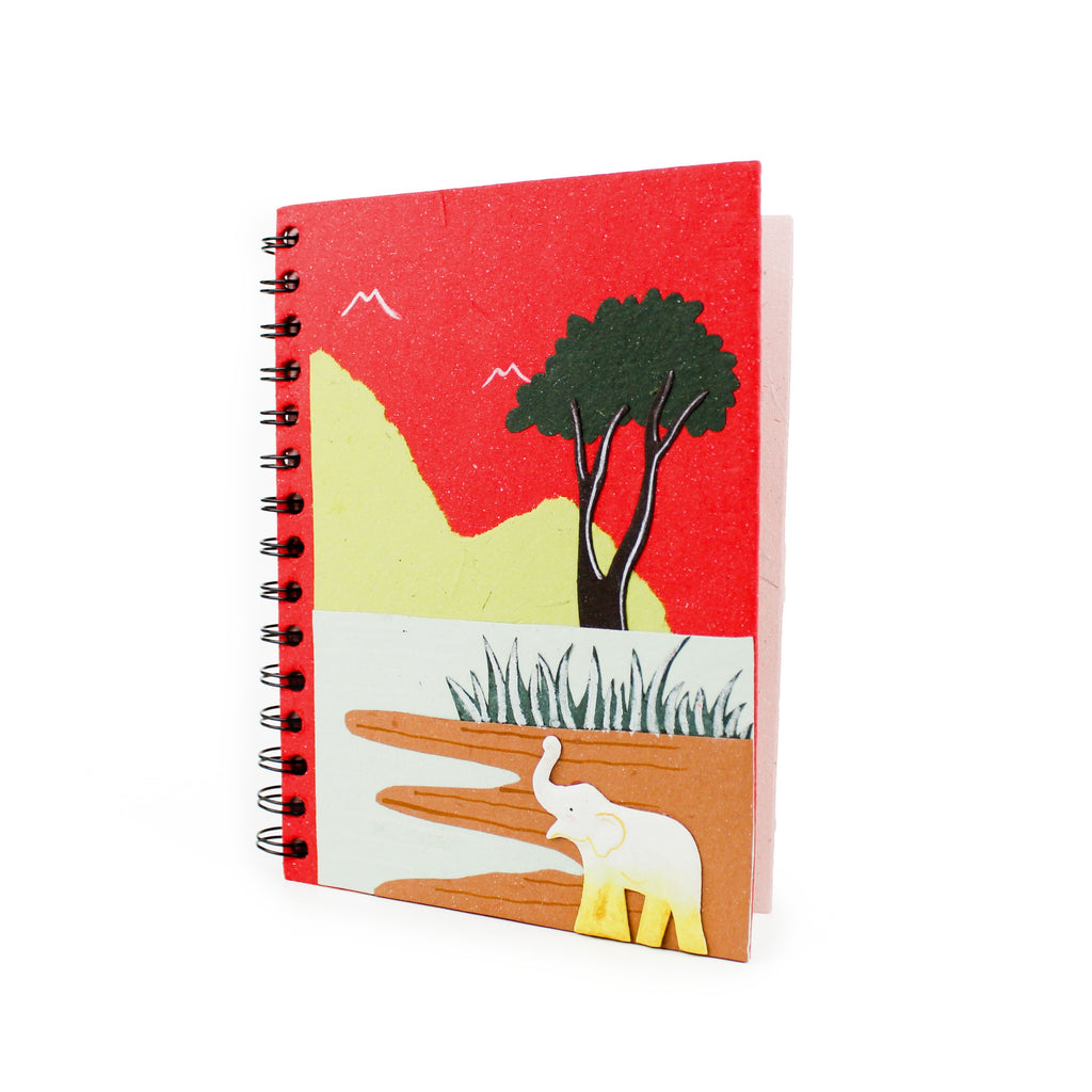Spiral notebook in red with elephant artwork