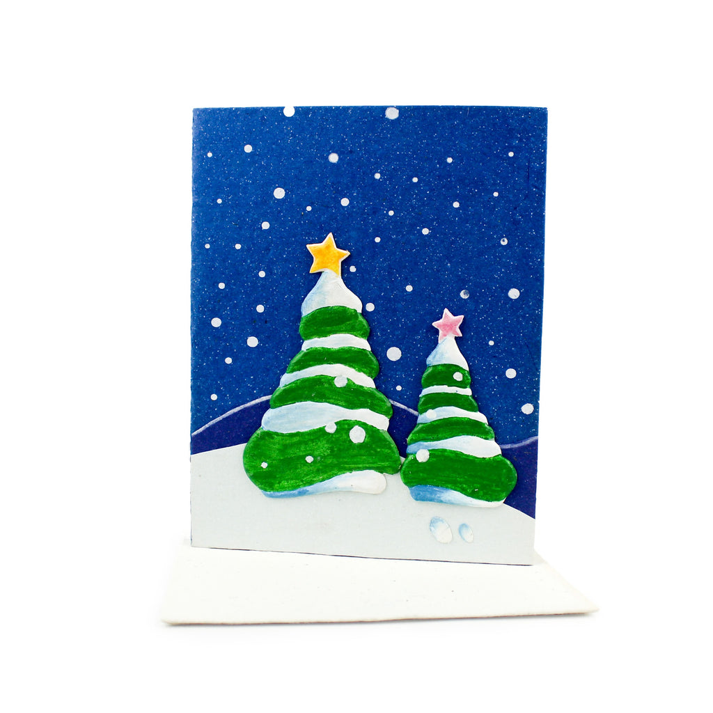 Elephant dung christmas card with night sky and trees