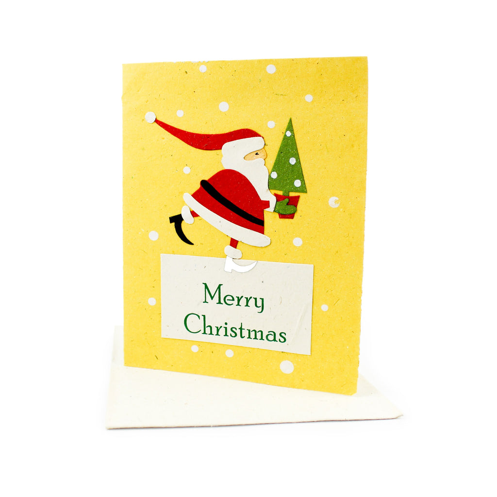 elephant dung christmas card with tree & santa