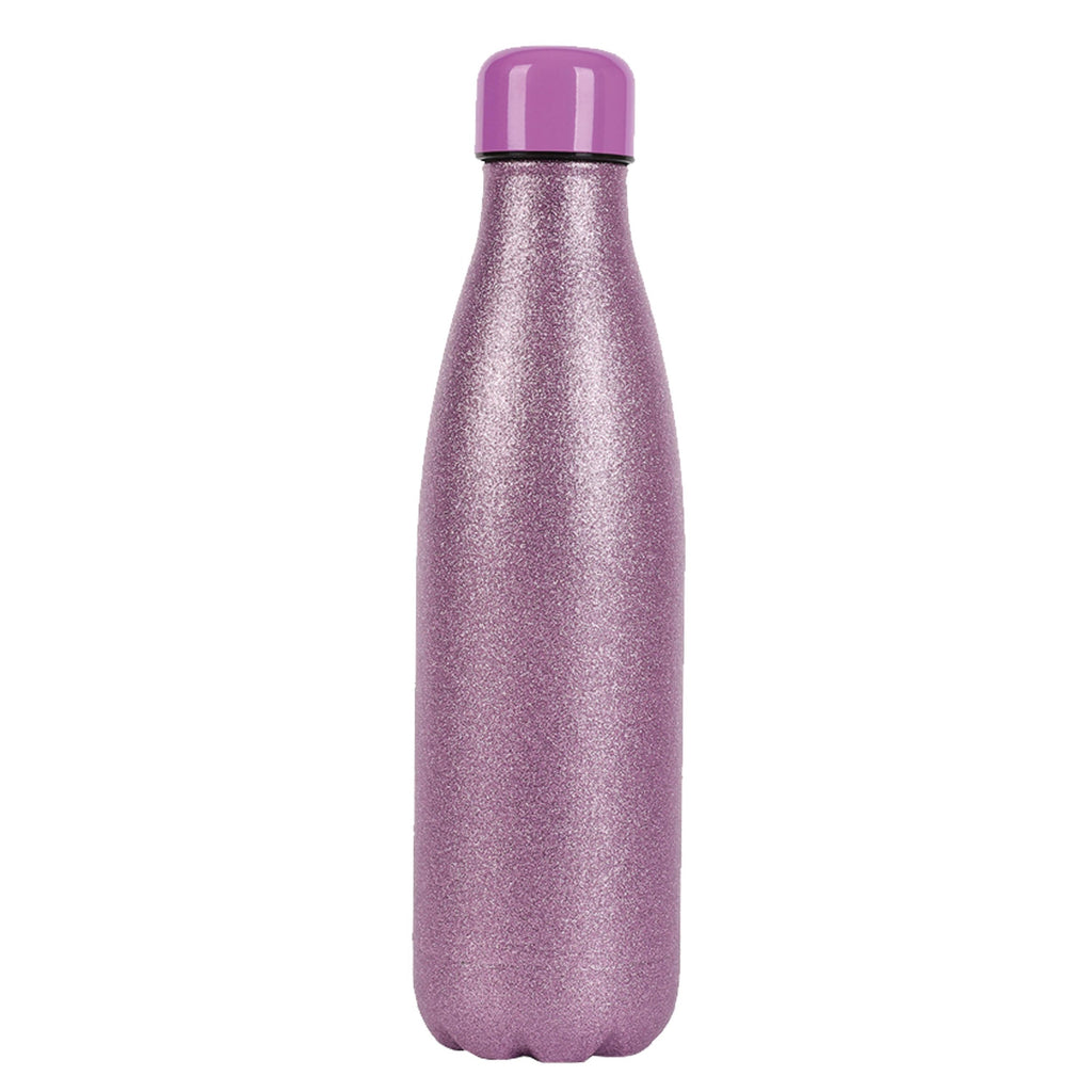 Stainless steel water bottle in pink with glitter effect