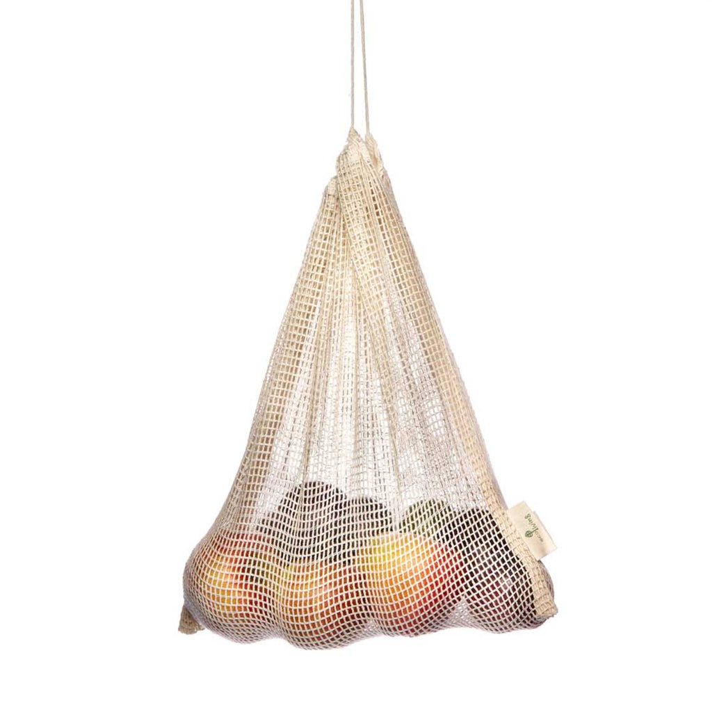 Organic cotton drawstring bag for fruit and veg shopping or storage