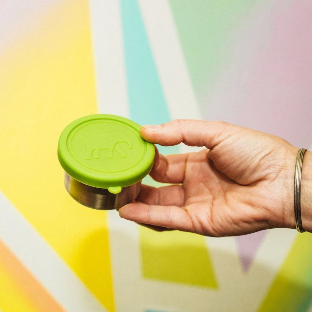  made from stainless steel and each featuring a green silicone lid.