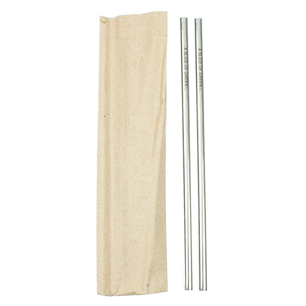 A Slice of Green stainless steel short straws with natural pouch for eco-friendly travel and reuse.