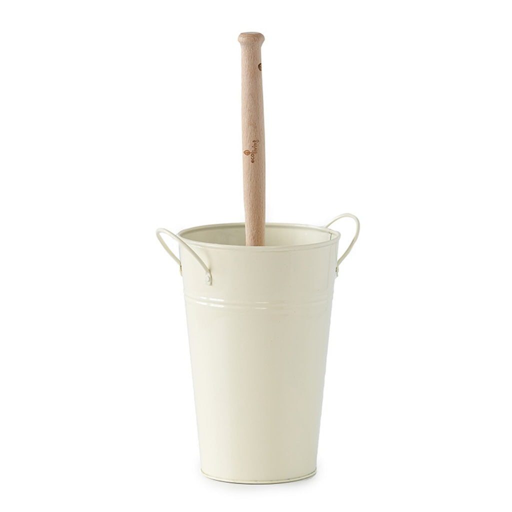 Metal toilet brush holder with wooden handle