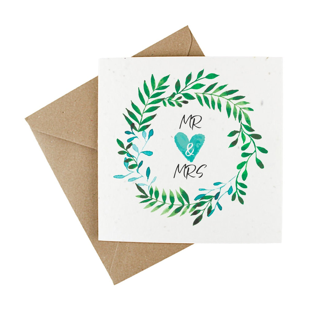 plantable seeded wedding day card with green leaf design