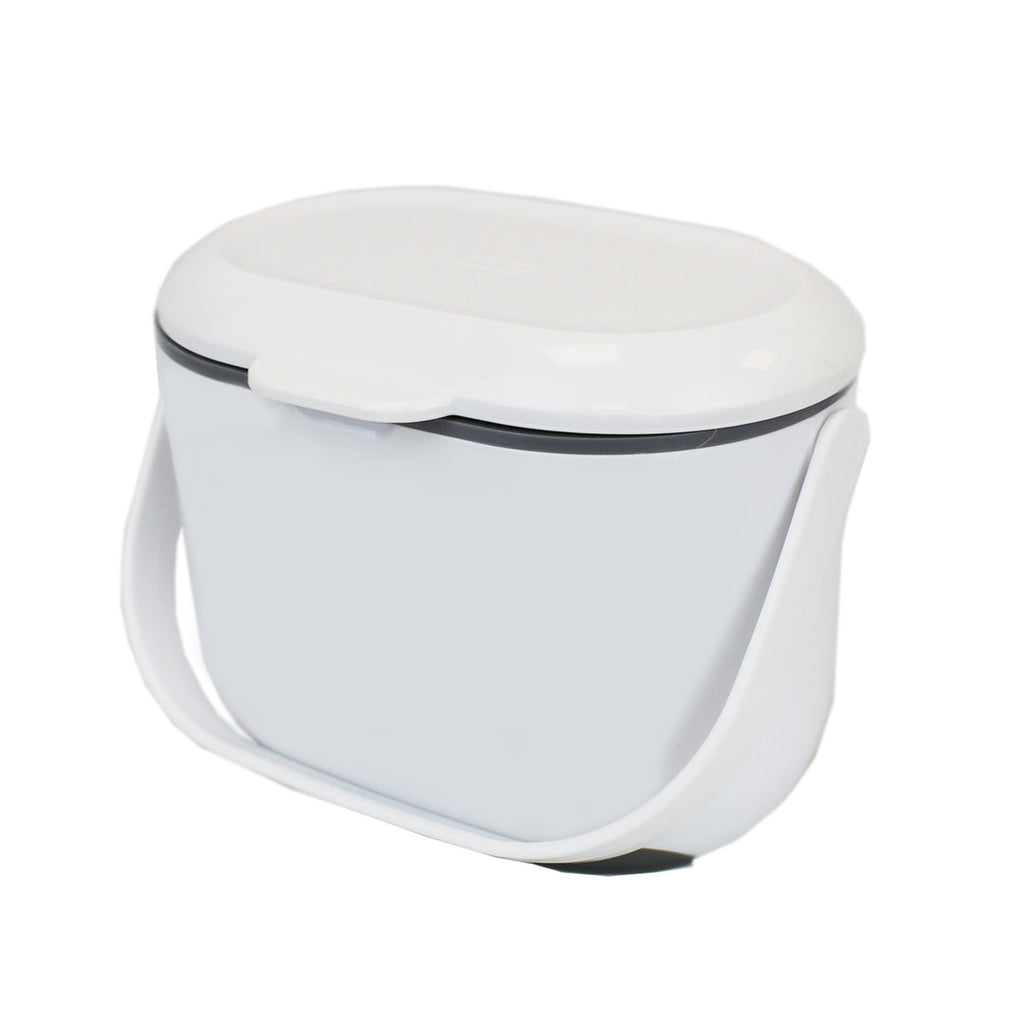 White and grey compost caddy with flip lid and integrated carrying handle