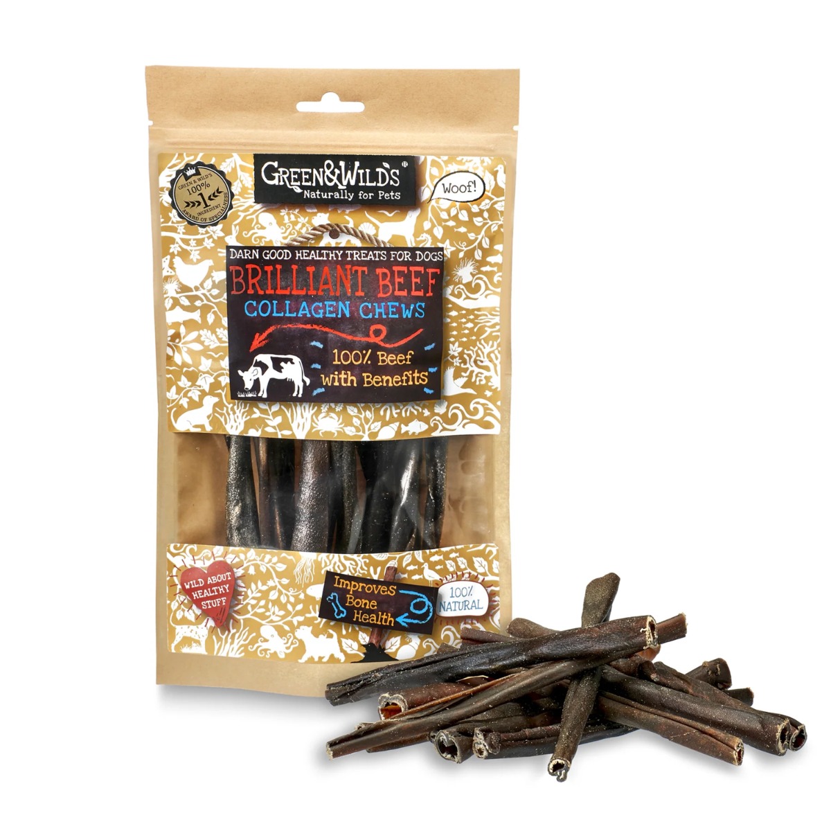 Green & Wilds Eco Dog Treats - Brilliant Beef Collagen Chews