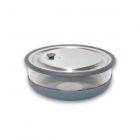 Reusable lunch bowl made from borosilicate glass and stainless steel.