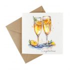 seeded paper wedding day card with champagne glass design