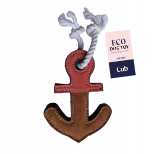 Anchor shaped dog chew toy with rope addition. Perfect for interactive play or tug of war.