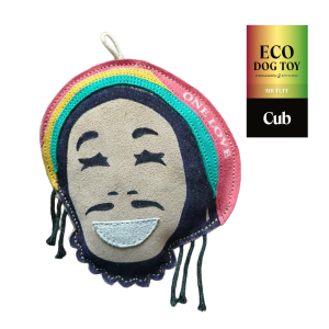 Reggae icon Bob Marley themed eco-friendly dog toy, made from biodegradable jut, soft suede, coco coir and cotton rope.