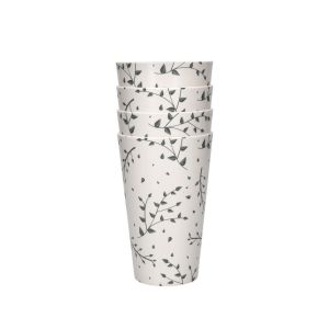 Set of 4 taupe coloured tumblers with a leafy pattern, made from recycled plastic.